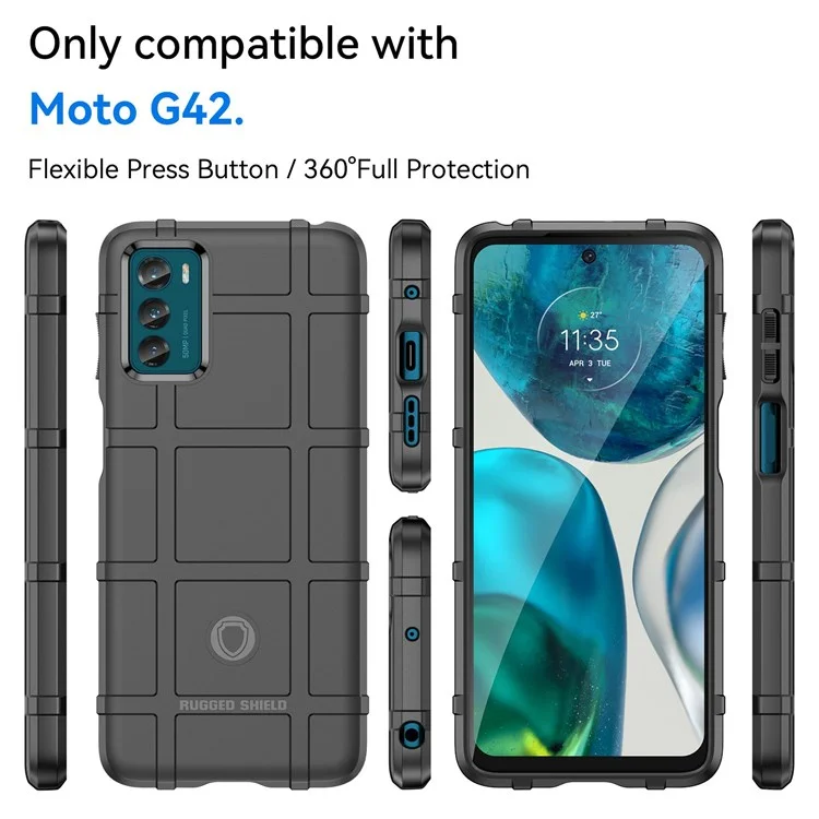 Para Motorola Moto G42 4G Caso de Telefone de Grade Quadrada a Prova de Arranhões Capa de Proteção TPU Reforçada a Prova de Choque - Preto