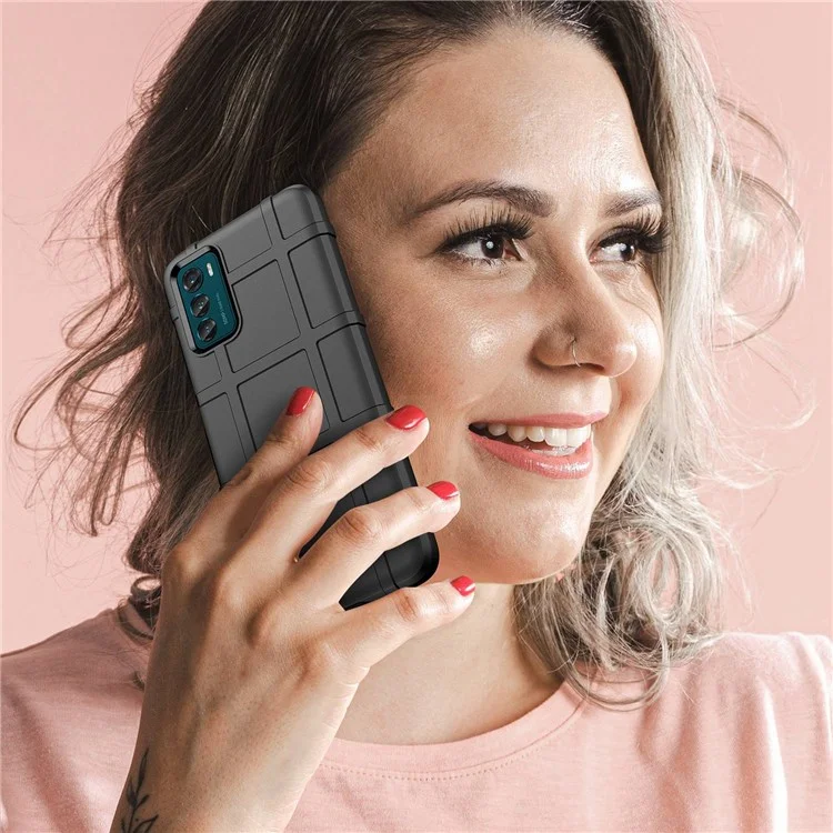 Para Motorola Moto G42 4G Caso de Telefone de Grade Quadrada a Prova de Arranhões Capa de Proteção TPU Reforçada a Prova de Choque - Preto