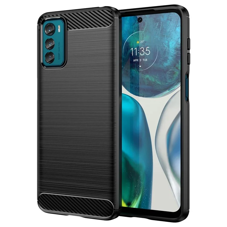 Für Motorola Moto G42 4G Anti-Kratzer Rückabdeckung Bürstenoberfläche TPU Handyhülle Kohlefaser-Textur Schale - Schwarz