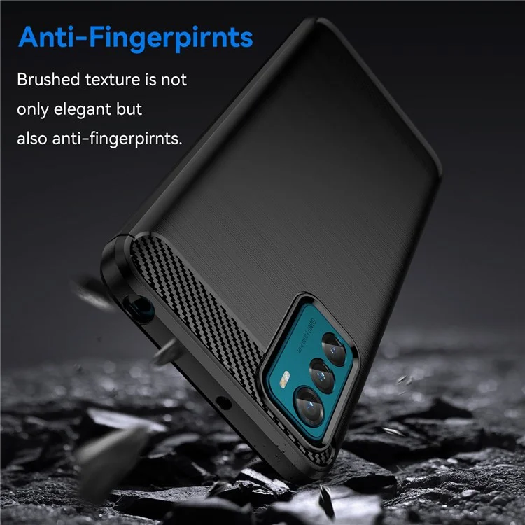 Für Motorola Moto G42 4G Anti-Kratzer Rückabdeckung Bürstenoberfläche TPU Handyhülle Kohlefaser-Textur Schale - Schwarz
