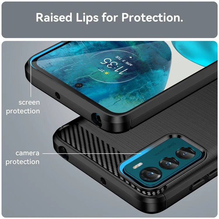 Für Motorola Moto G42 4G Anti-Kratzer Rückabdeckung Bürstenoberfläche TPU Handyhülle Kohlefaser-Textur Schale - Schwarz