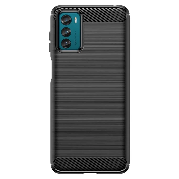Für Motorola Moto G42 4G Anti-Kratzer Rückabdeckung Bürstenoberfläche TPU Handyhülle Kohlefaser-Textur Schale - Schwarz
