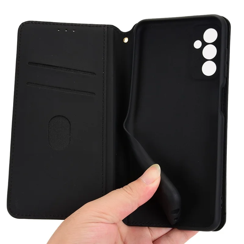 For Samsung Galaxy M13 4G Imprinting Rhombus Pattern PU Leather Cover Magnetic Auto-absorbed Phone Stand Wallet Case - Blue