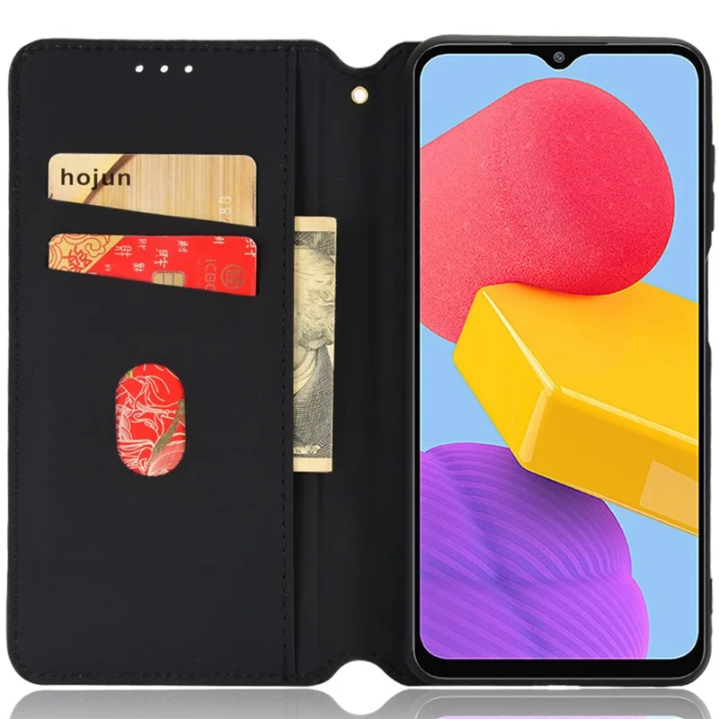 For Samsung Galaxy M13 4G Imprinting Rhombus Pattern PU Leather Cover Magnetic Auto-absorbed Phone Stand Wallet Case - Red