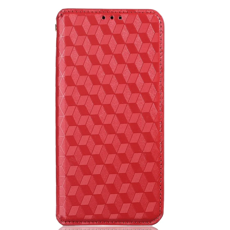 For Samsung Galaxy M13 4G Imprinting Rhombus Pattern PU Leather Cover Magnetic Auto-absorbed Phone Stand Wallet Case - Red