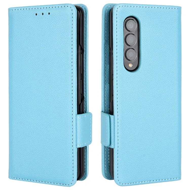 Für Samsung Galaxy Z Fold3 5G Side Magnetic Clasp Litchi Textur PU Leder Telefon Hülle Brieftasche Folio Flip Cover - Baby Blau
