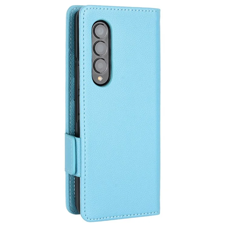 Für Samsung Galaxy Z Fold3 5G Side Magnetic Clasp Litchi Textur PU Leder Telefon Hülle Brieftasche Folio Flip Cover - Baby Blau