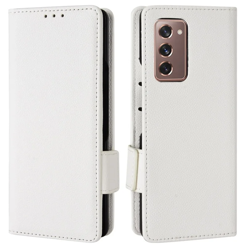 For Samsung Galaxy Z Fold2 5G Litchi Texture Shockproof Phone Case PU Leather Double Magnetic Clasp Cover with Stand Wallet - White