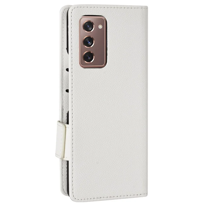 For Samsung Galaxy Z Fold2 5G Litchi Texture Shockproof Phone Case PU Leather Double Magnetic Clasp Cover with Stand Wallet - White