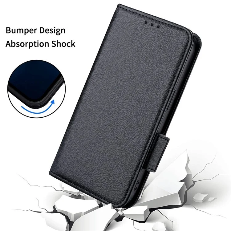For Samsung Galaxy Z Fold2 5G Litchi Texture Shockproof Phone Case PU Leather Double Magnetic Clasp Cover with Stand Wallet - Black