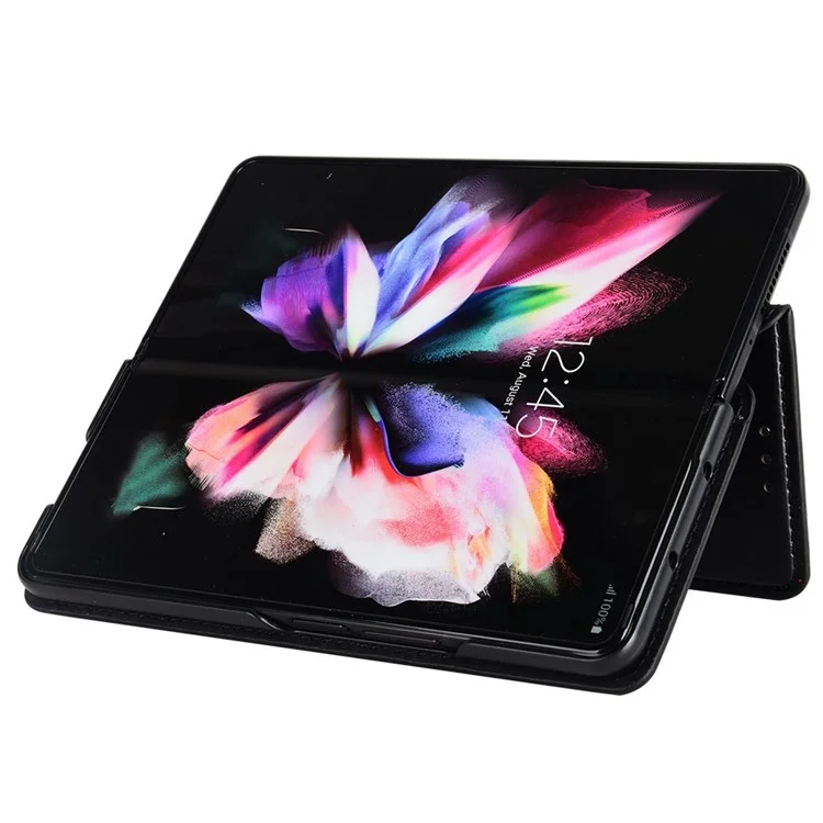 Para Samsung Galaxy Z Fold3 5G Impresión de la Imprenta Patrón de Rombo Funda de Cuero de Cuero Cubierta de Teléfono Anti-drop - Negro