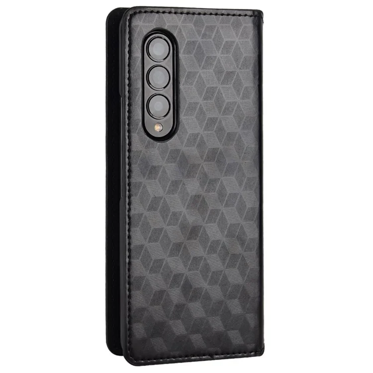 Para Samsung Galaxy Z Fold3 5G Impresión de la Imprenta Patrón de Rombo Funda de Cuero de Cuero Cubierta de Teléfono Anti-drop - Negro