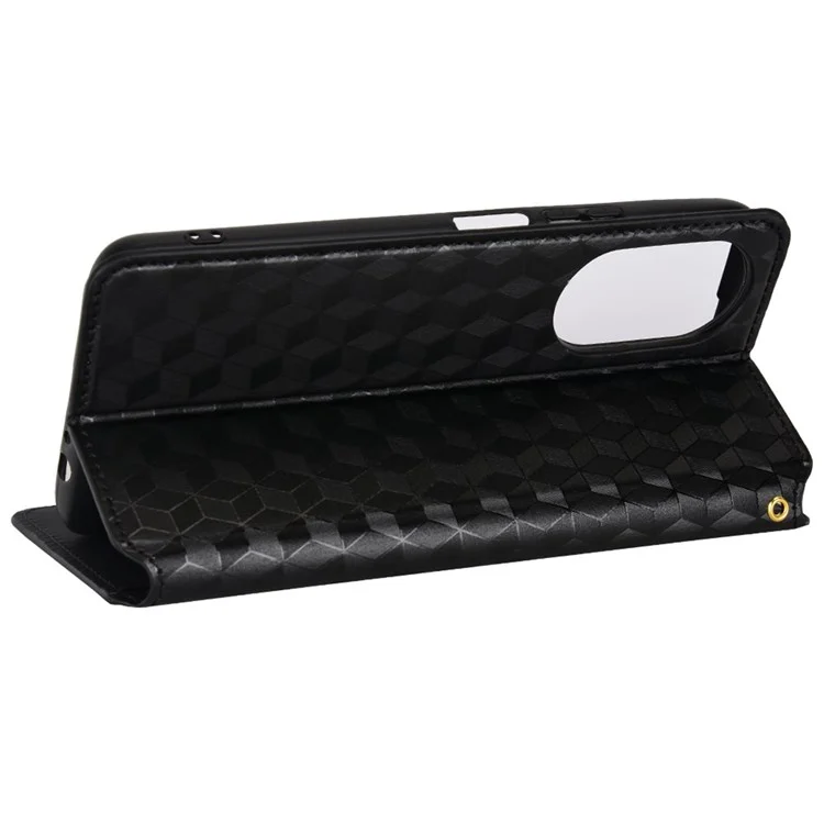 For Honor X7 Magnetischer Adsorptions-Handy-Ständer Brieftasche Schutzhülle PU-Leder Rhombus-Prägung Handy-Cover-Shell - Schwarz