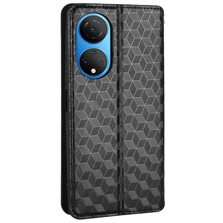 For Honor X7 Magnetischer Adsorptions-Handy-Ständer Brieftasche Schutzhülle PU-Leder Rhombus-Prägung Handy-Cover-Shell - Schwarz