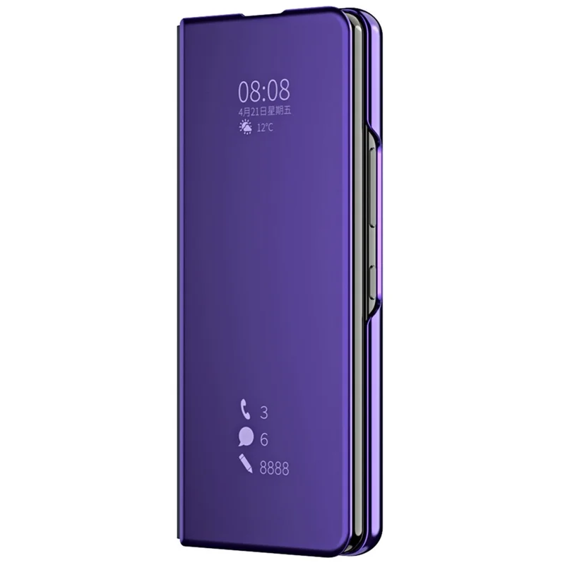 For Samsung Galaxy Z Fold4 5G PC Mirror Surface View Window Case Stand Auto-absorbed Magnetic Anti-fall Phone Cover - Purple