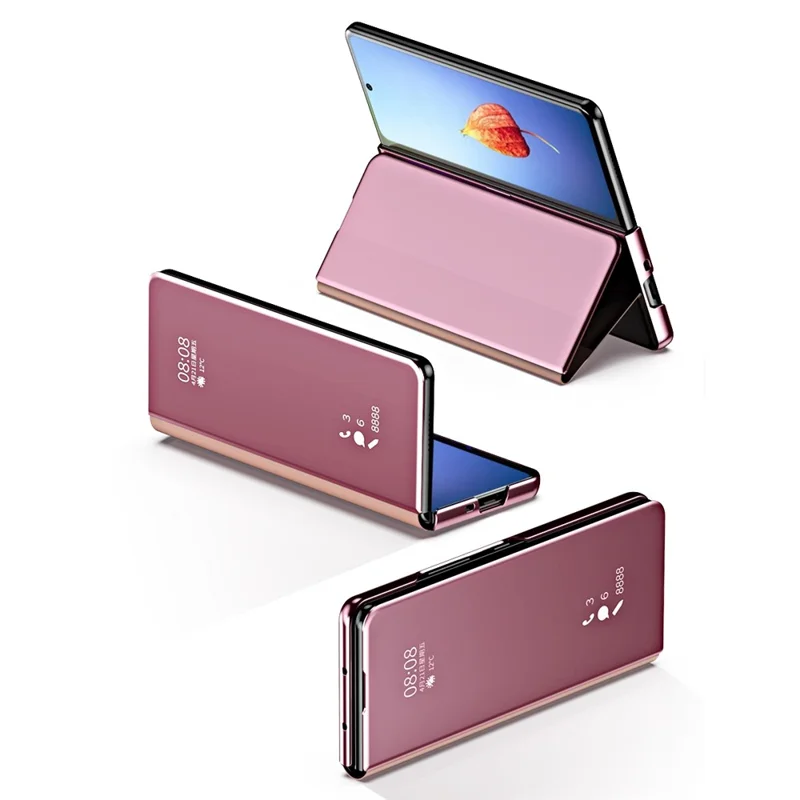 For Samsung Galaxy Z Fold4 5G PC Mirror Surface View Window Case Stand Auto-absorbed Magnetic Anti-fall Phone Cover - Purple