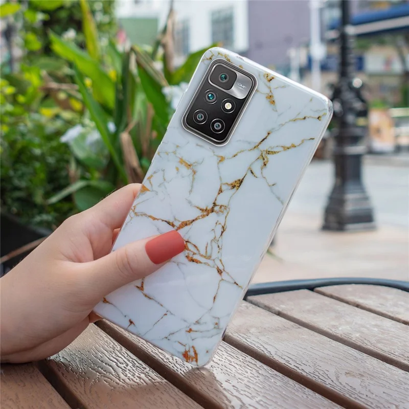 For Xiaomi Redmi 10/10 2022/10 Prime/Note 11 4G (MediaTek) IMD Marble Pattern Soft TPU Phone Cover  Shockproof Anti-scratch Case - White