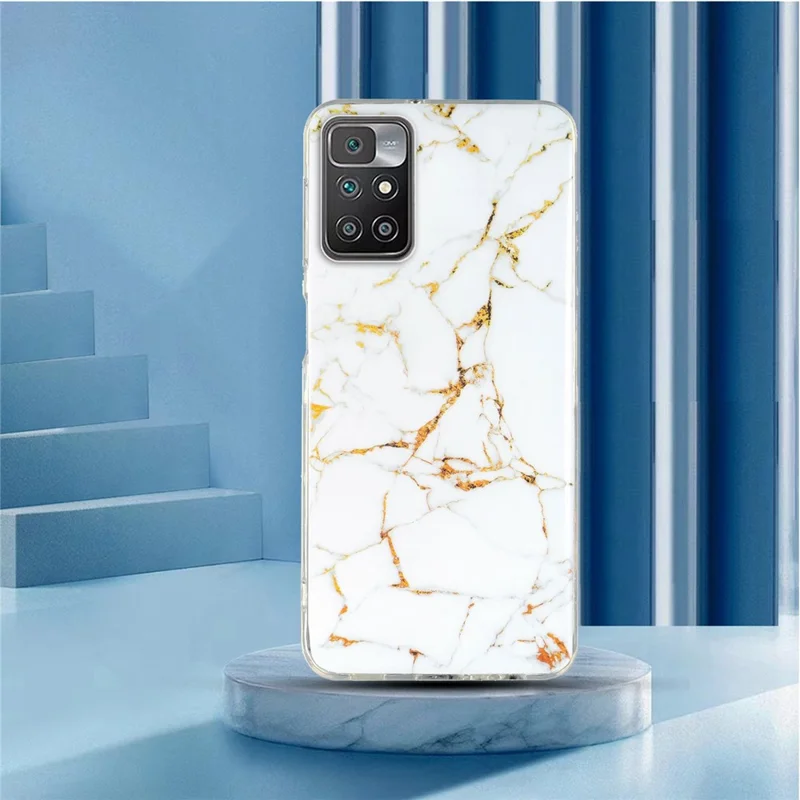 For Xiaomi Redmi 10/10 2022/10 Prime/Note 11 4G (MediaTek) IMD Marble Pattern Soft TPU Phone Cover  Shockproof Anti-scratch Case - White