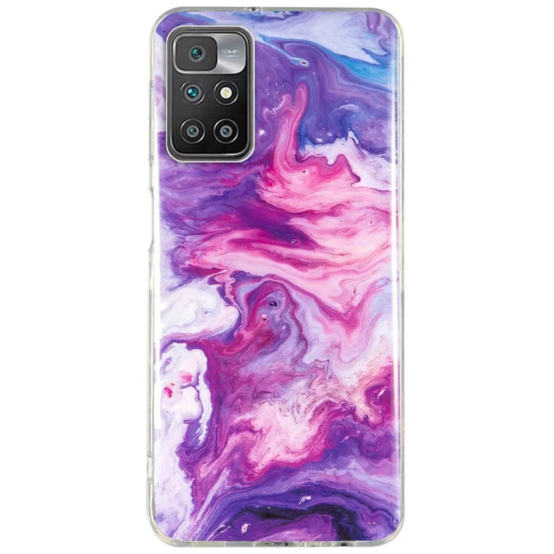 For Xiaomi Redmi 10/10 2022/10 Prime/Note 11 4G (MediaTek) IMD Marble Pattern Soft TPU Phone Cover  Shockproof Anti-scratch Case - Red