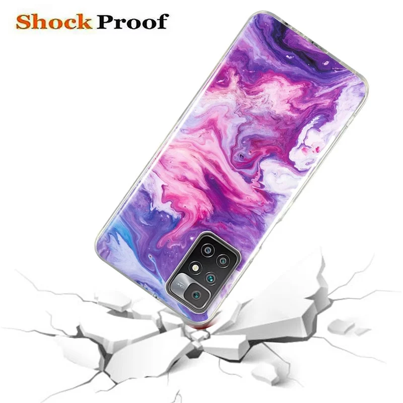 For Xiaomi Redmi 10/10 2022/10 Prime/Note 11 4G (MediaTek) IMD Marble Pattern Soft TPU Phone Cover  Shockproof Anti-scratch Case - Red