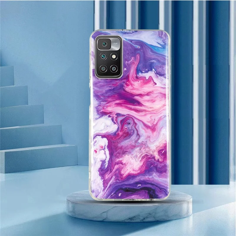 For Xiaomi Redmi 10/10 2022/10 Prime/Note 11 4G (MediaTek) IMD Marble Pattern Soft TPU Phone Cover  Shockproof Anti-scratch Case - Red