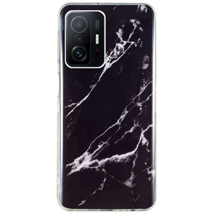 For Xiaomi 11T Pro 5G/11T 5G Smart Phone Soft TPU Protective Cover IMD Marble Pattern Drop-proof Case - Black