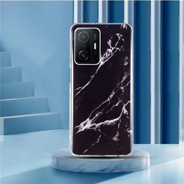 For Xiaomi 11T Pro 5G/11T 5G Smart Phone Soft TPU Protective Cover IMD Marble Pattern Drop-proof Case - Black