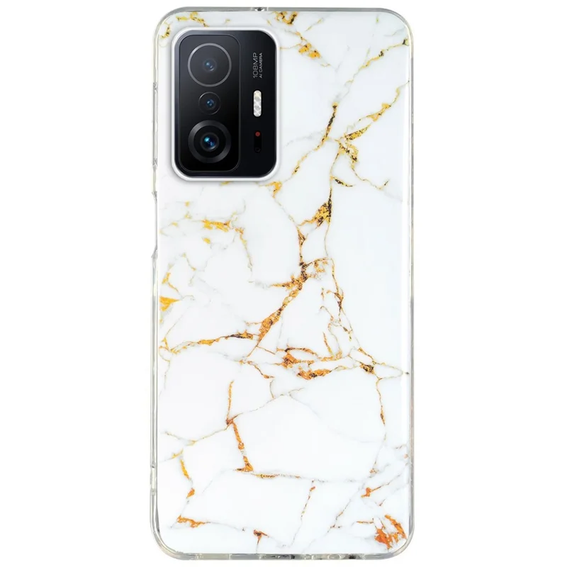 For Xiaomi 11T Pro 5G/11T 5G Smart Phone Soft TPU Protective Cover IMD Marble Pattern Drop-proof Case - White