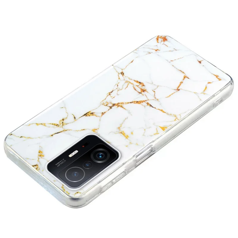 For Xiaomi 11T Pro 5G/11T 5G Smart Phone Soft TPU Protective Cover IMD Marble Pattern Drop-proof Case - White