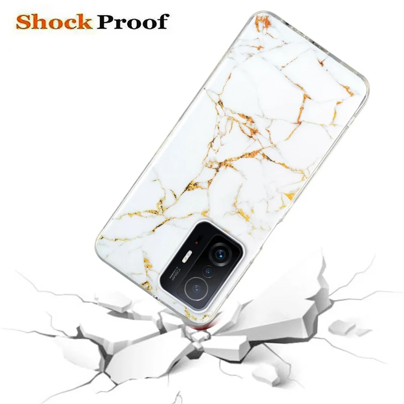 For Xiaomi 11T Pro 5G/11T 5G Smart Phone Soft TPU Protective Cover IMD Marble Pattern Drop-proof Case - White