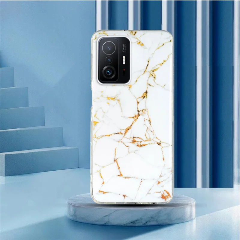 For Xiaomi 11T Pro 5G/11T 5G Smart Phone Soft TPU Protective Cover IMD Marble Pattern Drop-proof Case - White