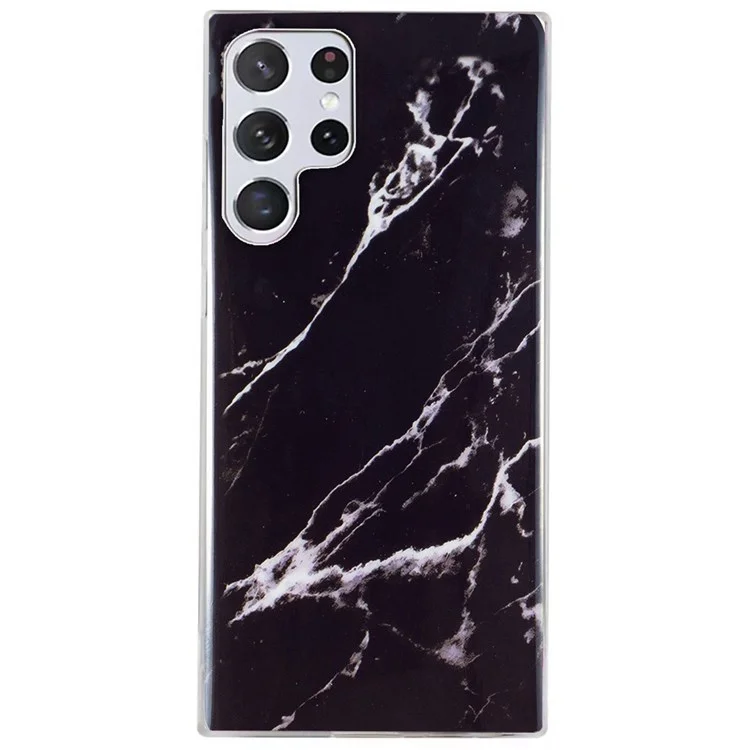 For Samsung Galaxy S22 Ultra 5G Phone Drop-proof Soft TPU Cover IMD Marble Pattern Anti-scratch Case - Black