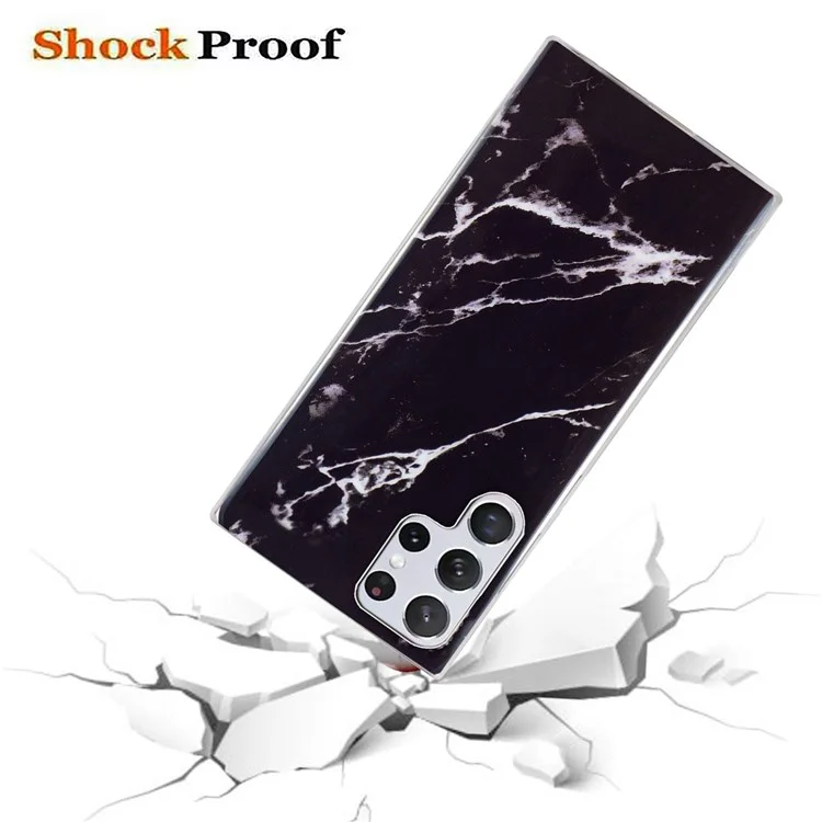 For Samsung Galaxy S22 Ultra 5G Phone Drop-proof Soft TPU Cover IMD Marble Pattern Anti-scratch Case - Black
