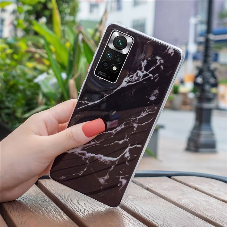 Para Xiaomi Redmi Note 11 4G (Qualcomm)/Note 11S 4G IMD Marble Pattern Mobile Phone Cover Flexible TPU Drop-proof Case - Negro