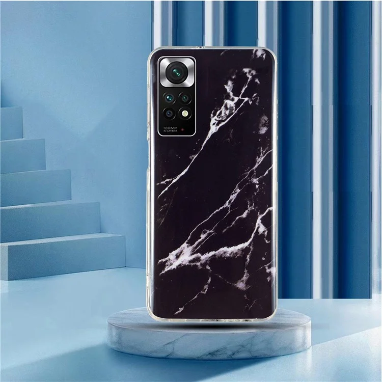 Para Xiaomi Redmi Note 11 4G (Qualcomm)/Note 11S 4G IMD Marble Pattern Mobile Phone Cover Flexible TPU Drop-proof Case - Negro