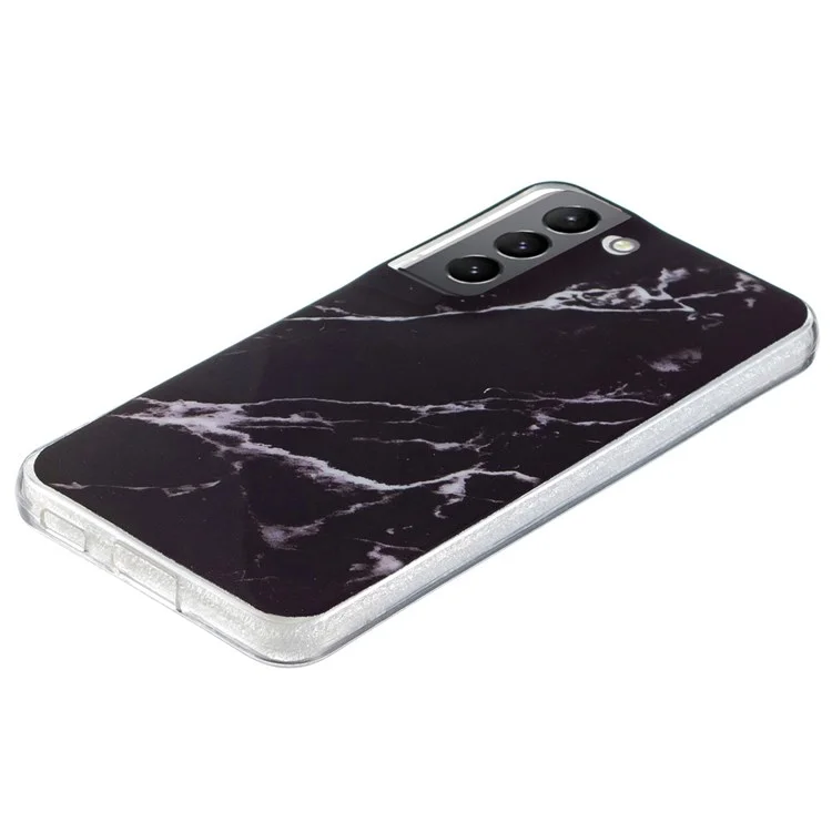 For Samsung Galaxy S22 5G Soft TPU IMD Marble Pattern Phone Cover Anti-scratch Anti-drop Back Case - Black