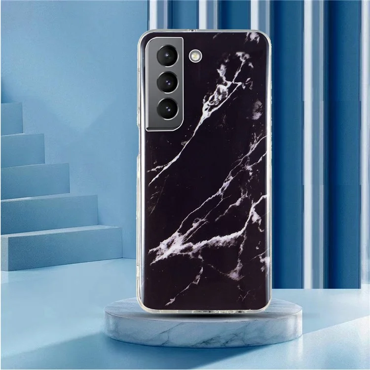 For Samsung Galaxy S22 5G Soft TPU IMD Marble Pattern Phone Cover Anti-scratch Anti-drop Back Case - Black