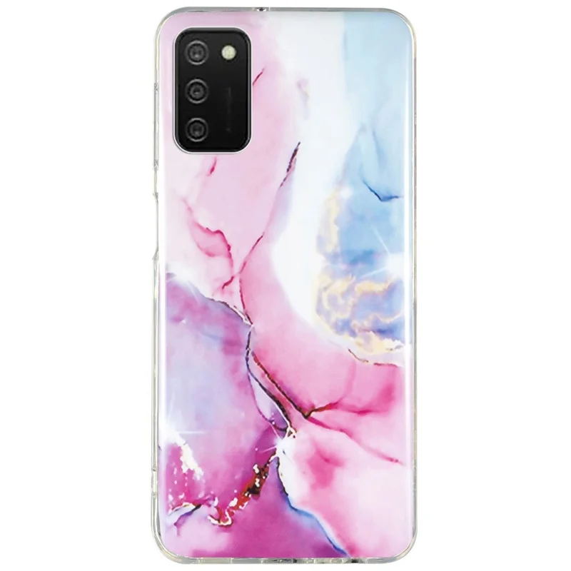For Samsung Galaxy A02s (164.2mm) Flexible TPU Phone Back Cover IMD Marble Pattern Shockproof Case - Pink / Blue