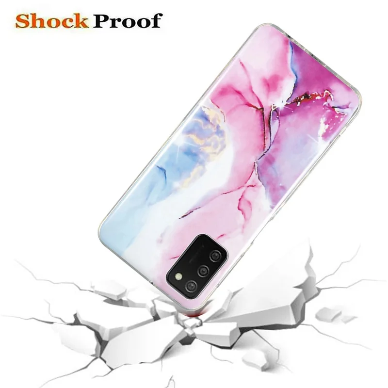 For Samsung Galaxy A02s (164.2mm) Flexible TPU Phone Back Cover IMD Marble Pattern Shockproof Case - Pink / Blue