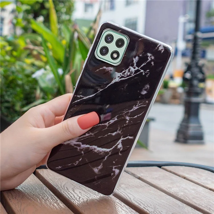 Für Samsung Galaxy A22 5G (EU-Version) Soft TPU Phone Back Cover IMD Marble Pattern Protective Case - Schwarz