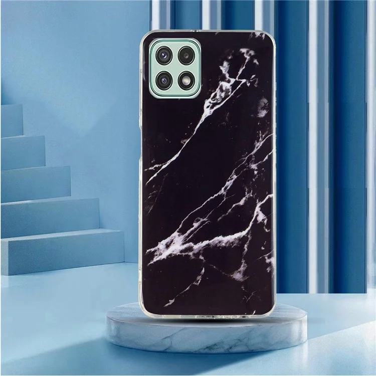 Für Samsung Galaxy A22 5G (EU-Version) Soft TPU Phone Back Cover IMD Marble Pattern Protective Case - Schwarz