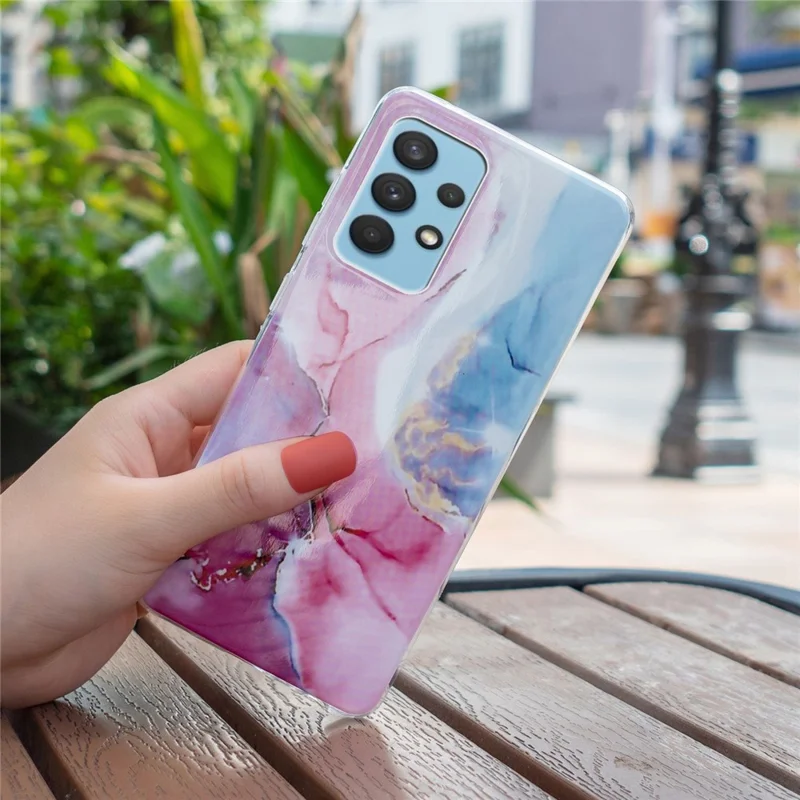 For Samsung Galaxy A32 5G/Galaxy M32 5G IMD Marble Pattern Soft TPU Case Phone Drop-proof Back Cover - Pink/Blue