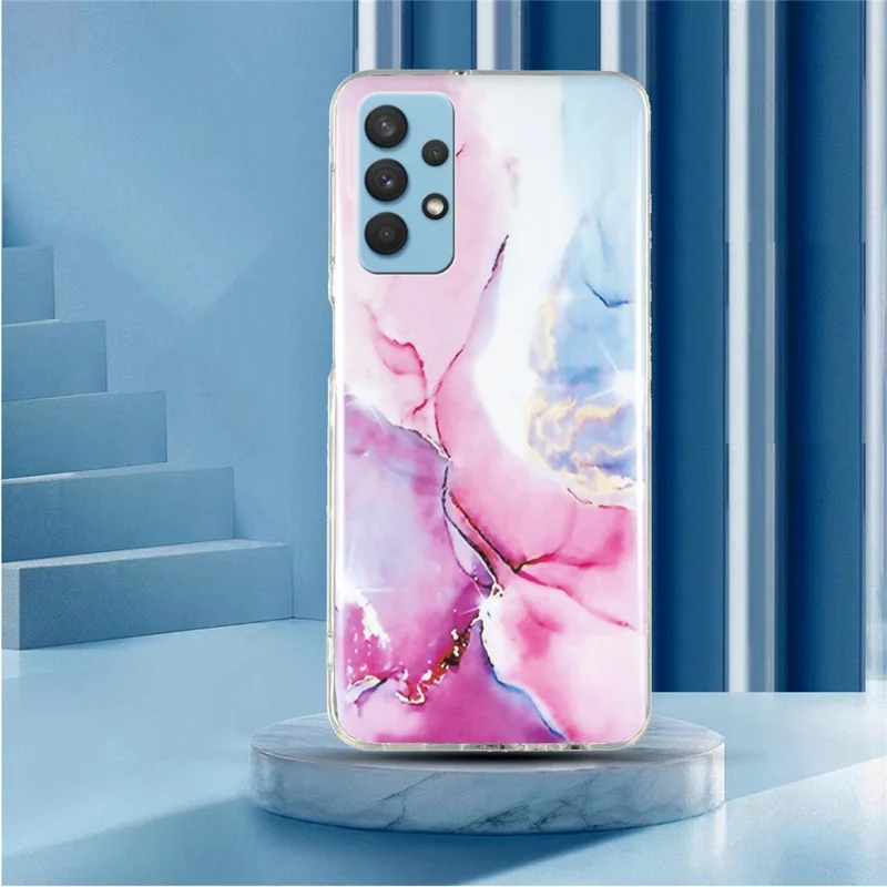 For Samsung Galaxy A32 5G/Galaxy M32 5G IMD Marble Pattern Soft TPU Case Phone Drop-proof Back Cover - Pink/Blue