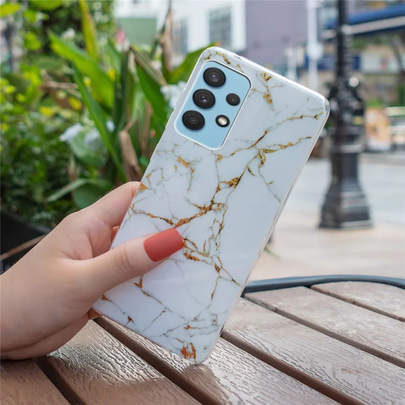 For Samsung Galaxy A32 5G/Galaxy M32 5G IMD Marble Pattern Soft TPU Case Phone Drop-proof Back Cover - White