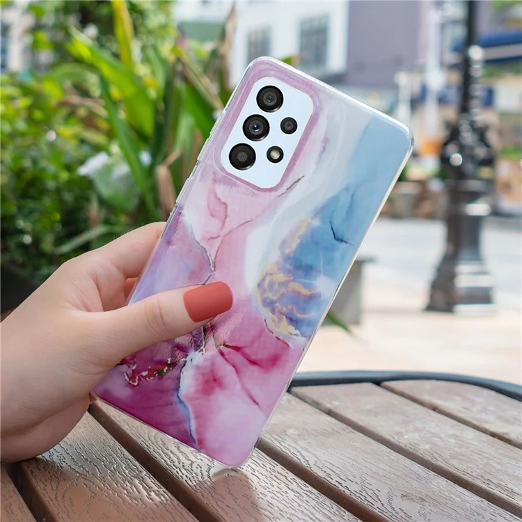 Para Samsung Galaxy A52 4G/A52 5G/A52s 5G IMD TPU Funda Trasera del Teléfono Antidesgarros con Patrón de Mármol - Rosa/Azul