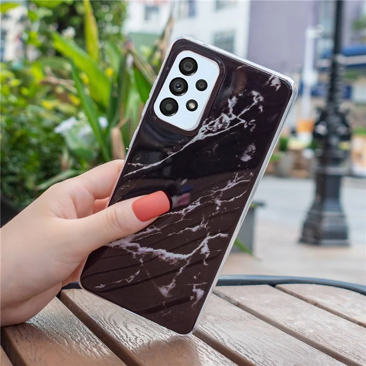 IMD Marble Pattern Case for Samsung Galaxy A53 5G, Shockproof Anti-scratch Cell Phone Cover - Black