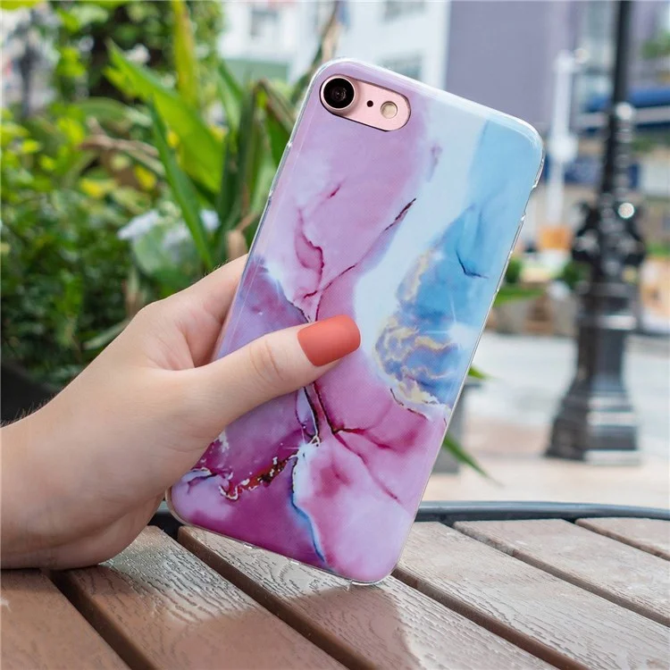 Для iPhone SE (2022)/(2020)/8/7 4,7 дюйма Стильный чехол-накладка для телефона с мраморным узором, противоударный мягкий чехол из TPU - розовый/синий