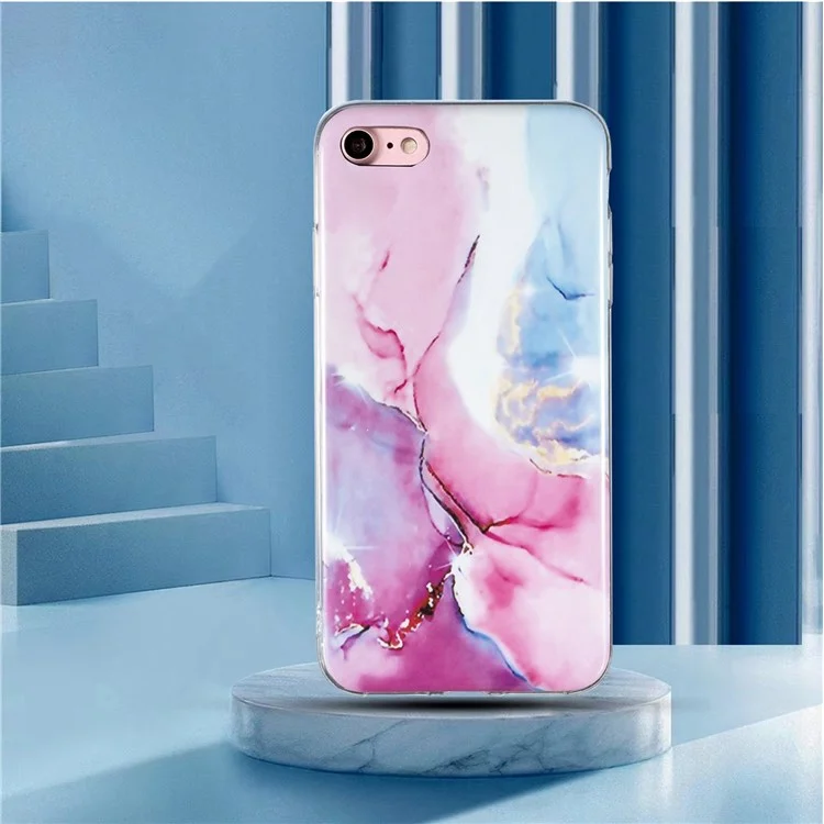 Для iPhone SE (2022)/(2020)/8/7 4,7 дюйма Стильный чехол-накладка для телефона с мраморным узором, противоударный мягкий чехол из TPU - розовый/синий