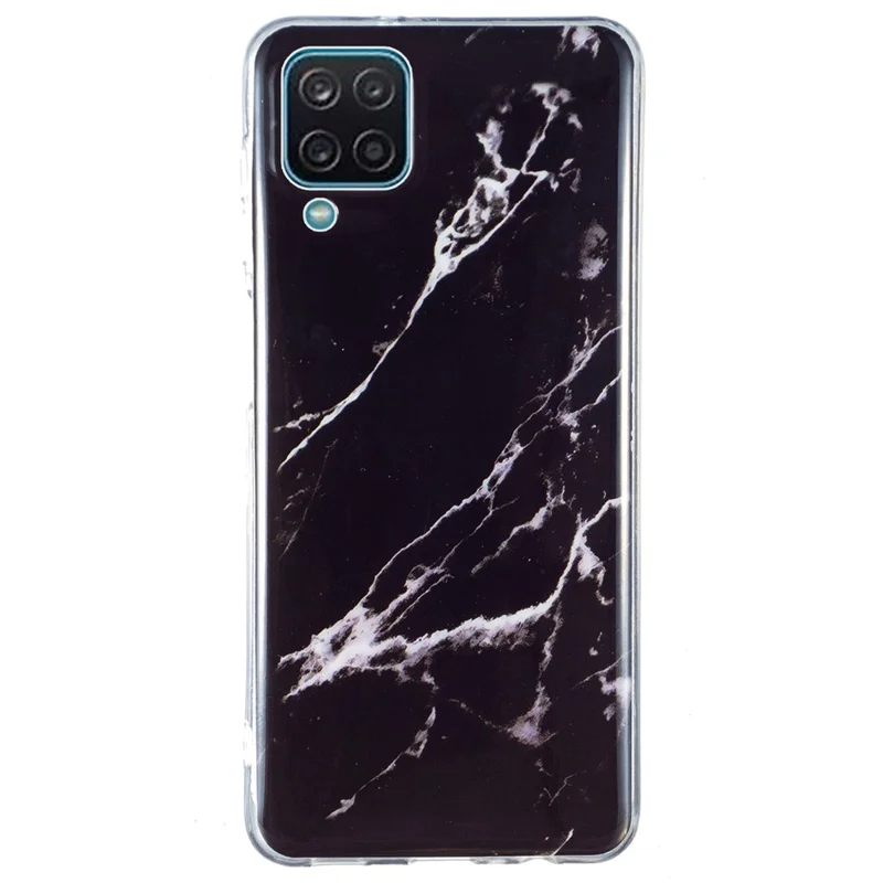 For Samsung Galaxy A12 Flexible TPU Phone Case Anti-fall Protection Marble Pattern IMD Phone Cover - Black