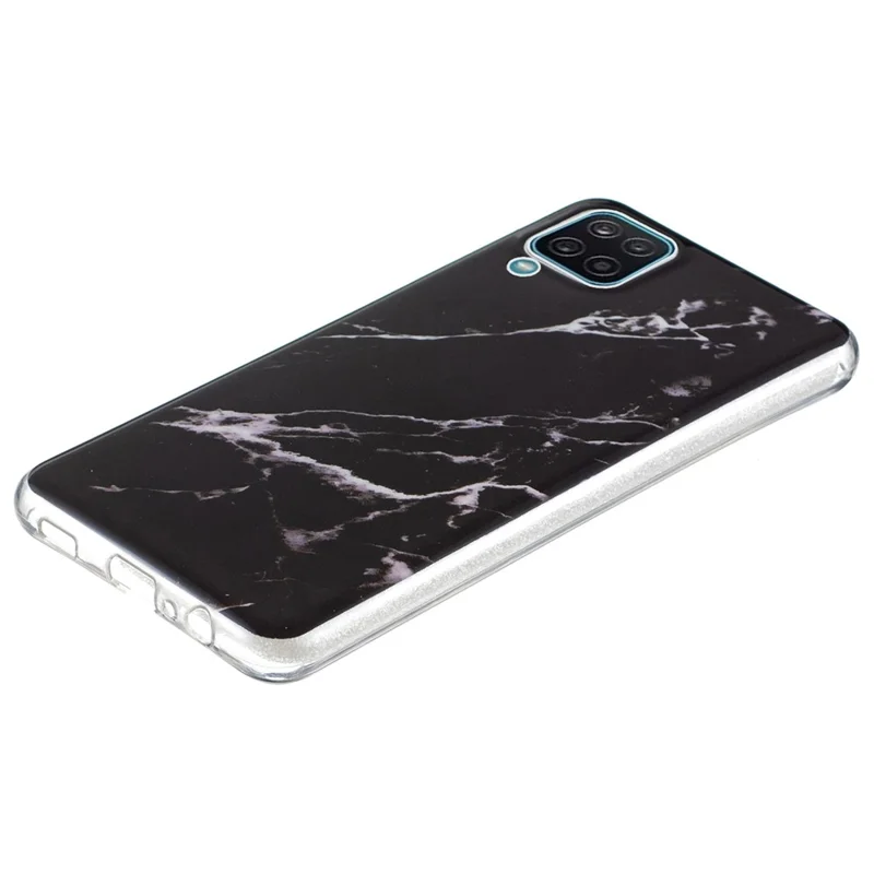 For Samsung Galaxy A12 Flexible TPU Phone Case Anti-fall Protection Marble Pattern IMD Phone Cover - Black